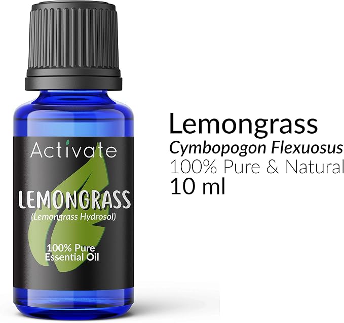 Lemongrass Essential Oil, 100% Pure Steam Distilled Essential Oil for Diffuser, Aromatherapy, Massage, Soap & Candle Making, DIY Blends, Fresh Citrus Aroma, 10 mL
