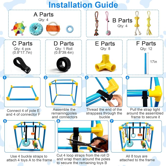Puppy Play Gym with 8 Hanging Toys, Indoor Jungle Gym for Small Dogs