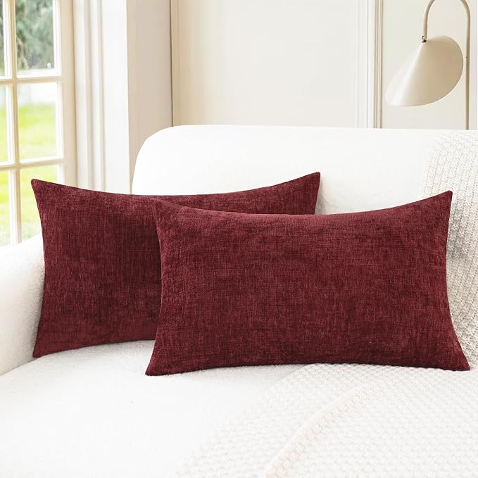 CaliTime Decorative Couch Throw Pillow Covers 20 X 12 Inches Burgundy | Pack of 2, Cozy Chenille Cushion Cases for Sofa Bed Living Room Farmhouse Home