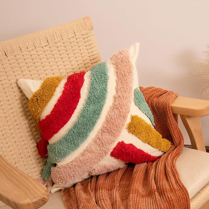 lifein 18x18 Pillow Covers-Throw Pillow Cover Tufted Boho Jacquard Pillow Covers Farmhouse Decorative Pillow Cover Pillow Cases for Gift Couch Sofa Bed Chair Living Room Home Decor