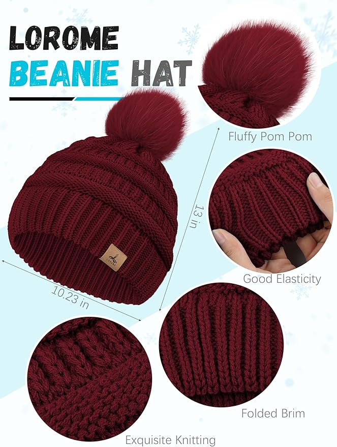 Winter Hat Scarf Gloves and Ear Warmer, Warm Knit Beanie Hat Touch Screen Gloves Set Winter Gifts Neck Scarves for Women