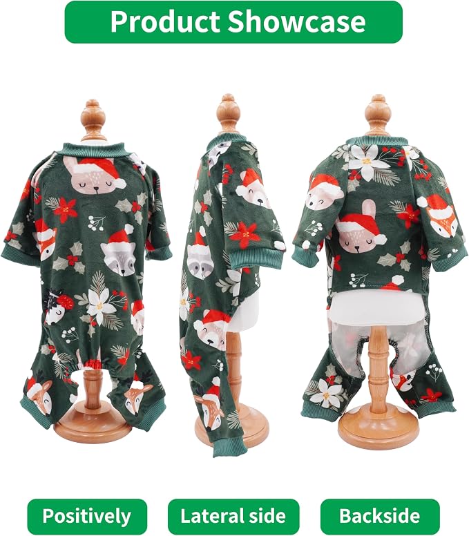 PET SHOW 4 Pack Christmas Fleece Dog Pajamas Warm for Small Dogs | Soft stretchy dogs onesies,boy girl pjs with sleeve,holiday jumpsuit costume for small pets cats,S
