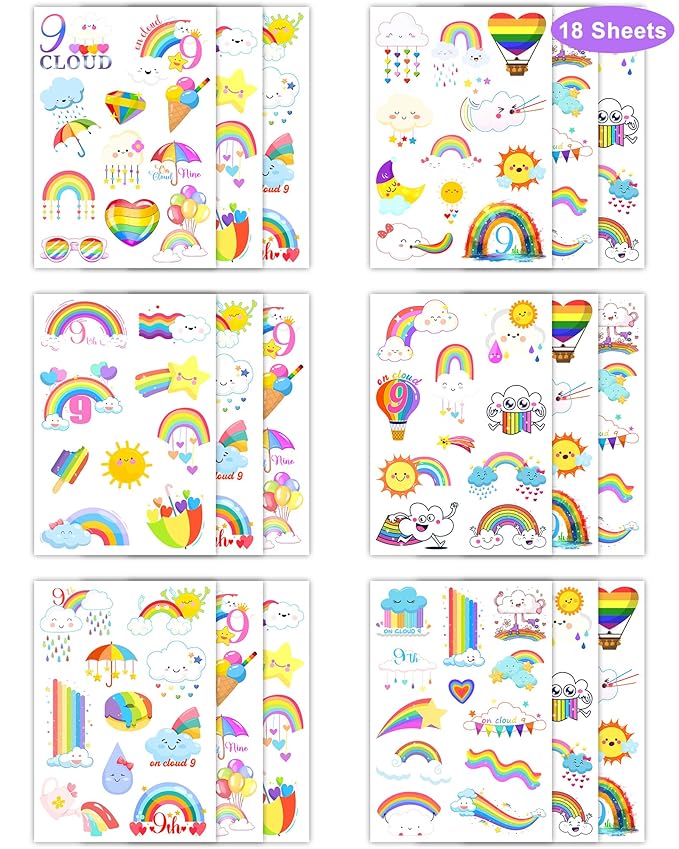 189Pcs On Cloud 9 Birthday Decorations for Girls Temporary Tattoos - Pastel Cloud 9 Party Favors Tattoo Temporary Stickers for 9 Year Old Girl Birthday Decorations, Cloud 9 Vibe