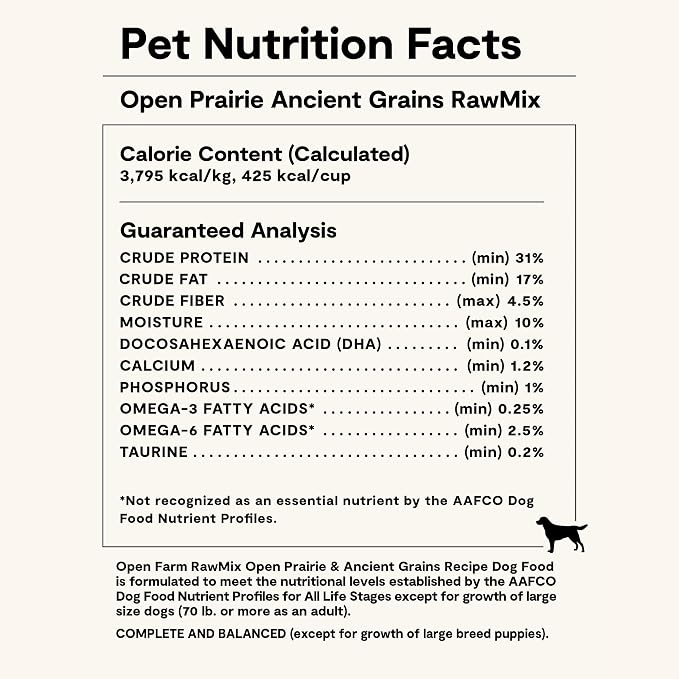 Open Farm RawMix Ancient Grains Dry Dog Food, Open Prairie Kibble, 3.5lb | Humanely-Raised Chicken and Turkey, Freeze Dried Raw Chunks, 100% Traceable Ingredients, Non-GMO Fruits & Veggies, 3.5lb Bag.