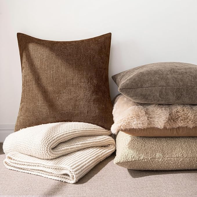 MIULEE 26x26 Inch Euro Textured Chenille Throw Pillow Covers Honey Brown | Pack of 2 Decorative Soft Throw Pillows,Solid Textured Cushion Covers,Modern Home Decor for Bed Couch Sofa Bedroom Livingroom