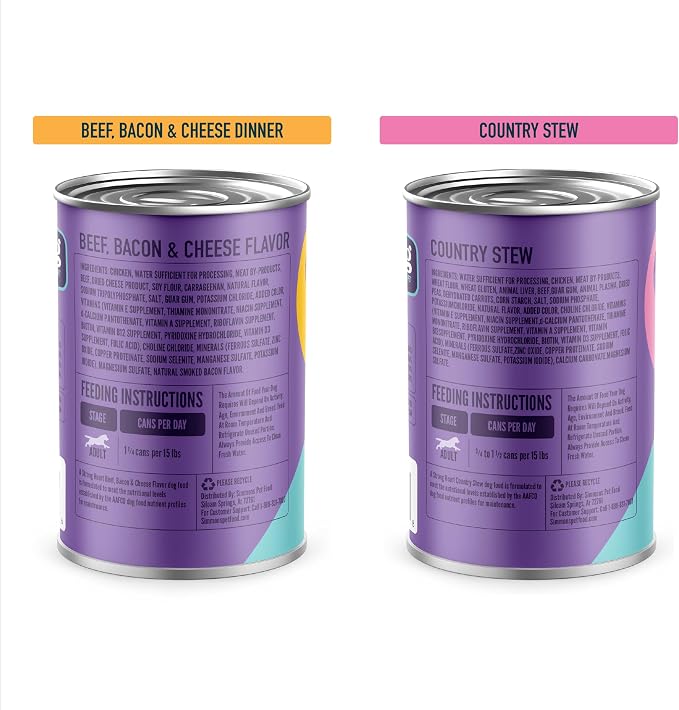 A Strong Heart Variety Pack, Beef Bacon & Cheese & Stew, 12pk | Two recipes, complete & balanced all life stages, Made in USA, 13.2oz cans