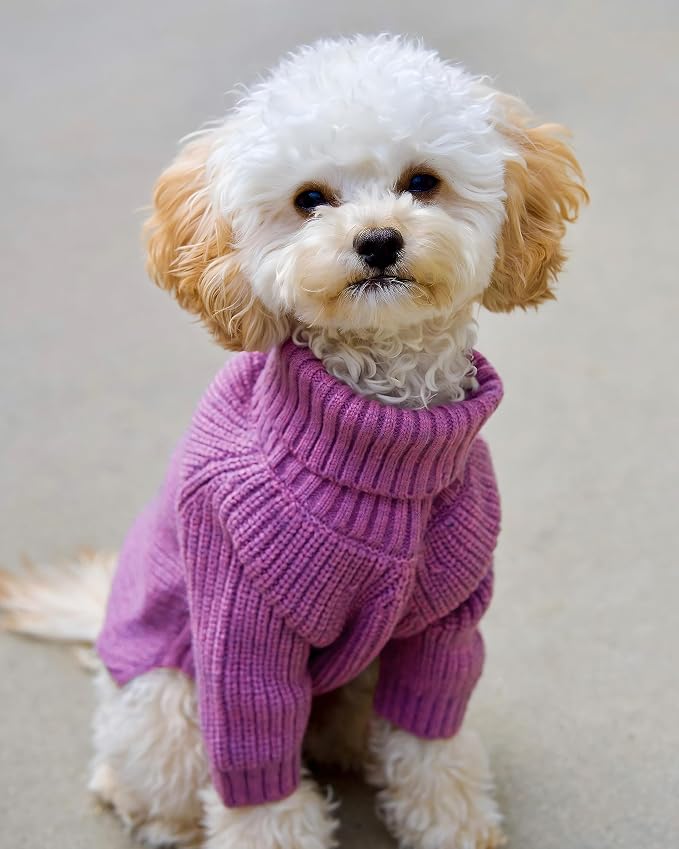 Fitwarm Thermal Knitted Dog Sweater Doggy Winter Coat Pet Clothes Doggie Turtleneck Jacket Puppy Outfits Cat Sweatsuit Lavender Purple XX-Large