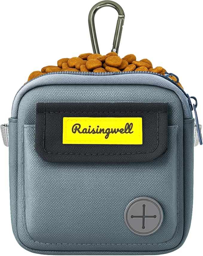 Raisingwell Dog Treat Pouch for Pet Walking and Training with Clicker Poop Bags and Three Bags Design Small Fanny Zipper Pack Holder for Puppy Snack Dispenser Kit for Leash and Outdoor Use (Gray)