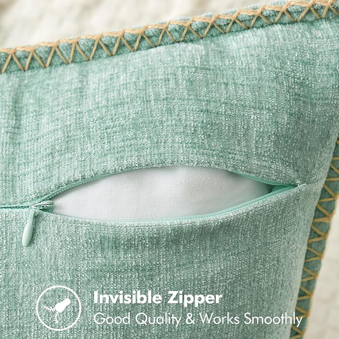 MIULEE Decorative Couch Throw Pillow Covers 18x18 Inch Aqua Green 2 Pack | Farmhouse Pillow Covers with Stitched Edge, Soft Chenille Cushion Cases, for Sofa Bed Living Room Home Decor