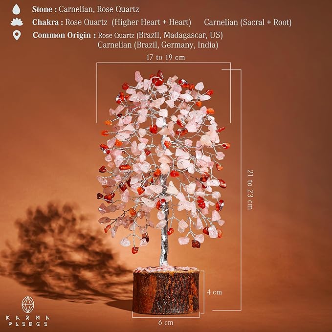Healing Crystal Tree of Life for Birthday Gifts for Women, Mom, Sister, Friends Brings Good Luck, Money, Positivity, Reiki Healing, Handmade Feng Shui Boho Decor for Home & Office - Rose, Carnelian