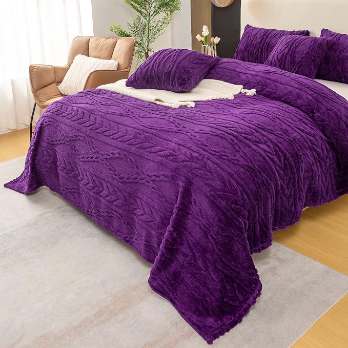 YUSOKI Sherpa Fleece Large Throw Blanket, Purple, 50"x65" | 3D Stylish Design,320GSM, Non-Shedding, Lightweight for All Season Use, stays fluffy after repeated washes, Perfect Gifts