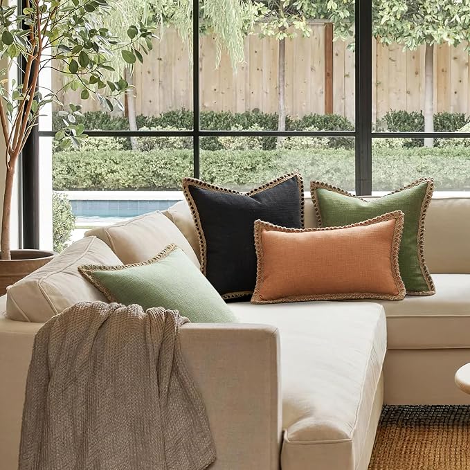 Phantoscope Farmhouse Fall Solid Throw Decorative Pillow Cover Burlap Linen Trimmed Tailored Edges Outdoor Pillow Orange 1 Pack 18 x 18 inches, 45 x 45 cm