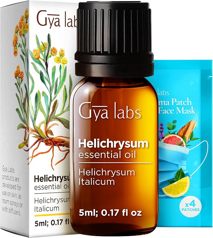 Helichrysum Oil for Skin (0.17 fl oz) & Wintergreen Essential Oil Diffuser (0.34 fl oz) Set - Aromatherapy Grade Essential Oils Set - Gya Labs