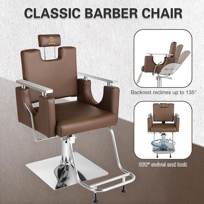 Heavy Duty Barber Chair, 360° Swivel Reclining Salon Chair for Hair Stylist, Height Adjustable Hydraulic Hairdressing Chair with Footrest for Barber Shop, Beauty Salon, Hairdressers