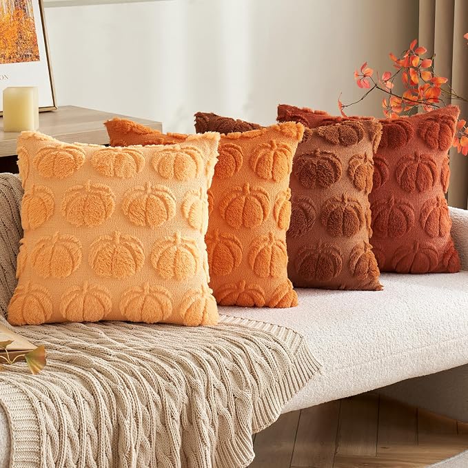 MIULEE Fall Pillow Covers Pumpkin Fall Decor 20x20 Pumpkin | Set of 2 Fall Decorations for Home, Plush Faux Fur Farmhouse Accent Pillowcases, Porch Sofa Couch Cushion Bed Livingroom