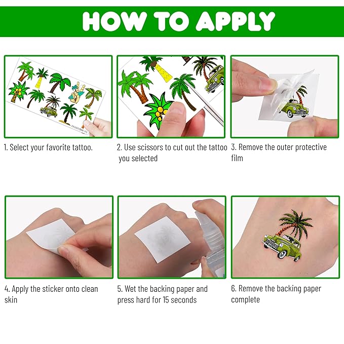 101 PCS Palm Tree Leaves Temporary Tattoos Birthday Party Decorations Supplies Favors Luau Hawaiian Themed Tropical Summer Palm Coconut Tree Beach Pool Decor Stickers Gift School Prizes Rewards