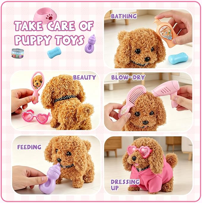 Dog Toys for Kids Girls Age 3-6, Walking&Barking Puppy Toys with Backpack