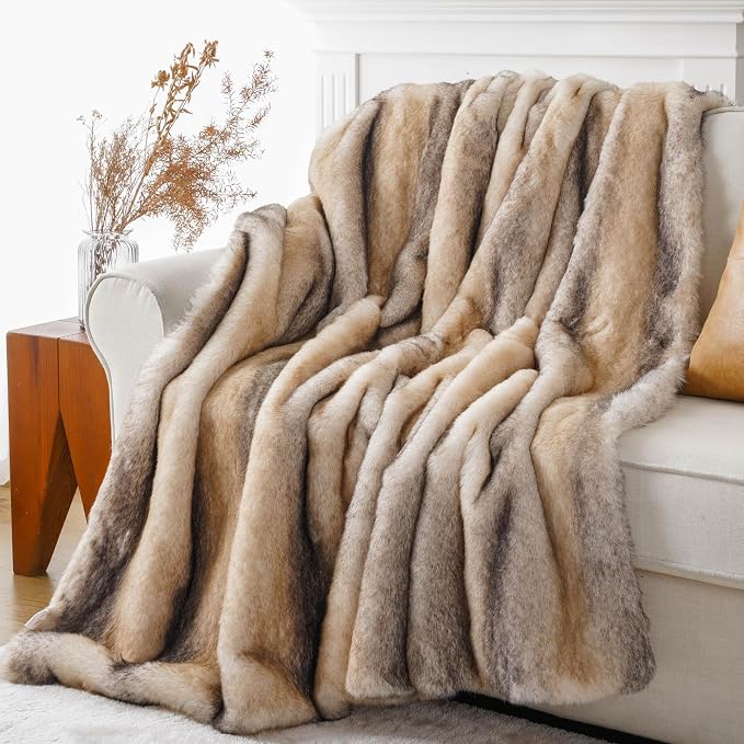 BATTILO Luxury Faux Fur Throw Blanket for Couch, 60"x80", Thick, Smoothly | Large Soft Warm Cozy Plush Furry Fuzzy Mink Fluffy Faux Fur Blanket for Bed, Sofa,Chair, Living Room, Home Decor