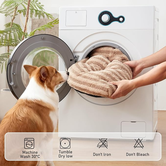 FURTIME Washable Dog Bed Large Sized Dogs, Deluxe Medium Dog Crate Beds | Comfy Fluffy Kennel Pad Anti-Slip Pet Sleeping Mat, Machine Washable Dogs Pillow, 35"x23"x3.5", Brown