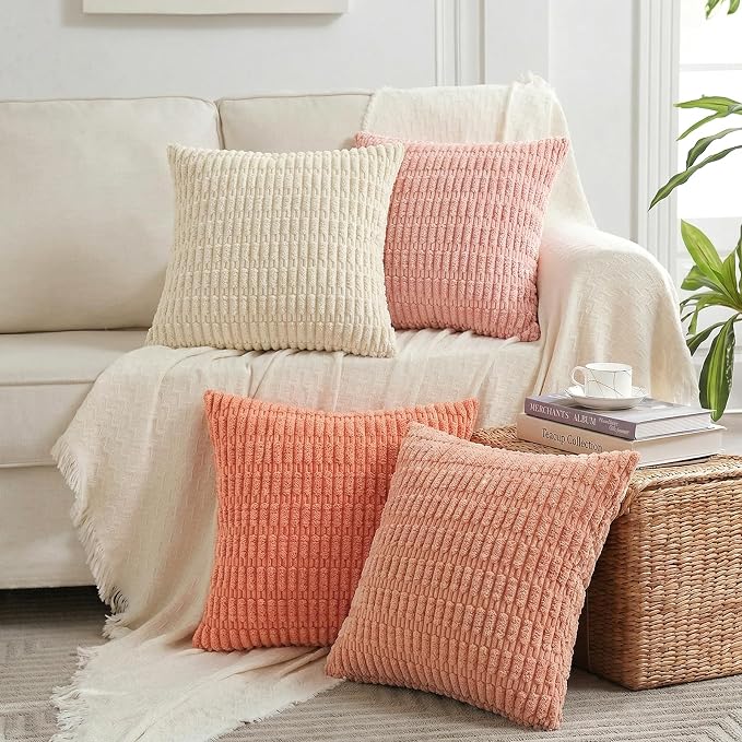 Fancy Homi 4 Packs Decorative Throw Pillow Covers for Living Room Couch Bed, Modern Farmhouse Boho Home Décor Accent Cushion Case, 12" x 12", Pink Series
