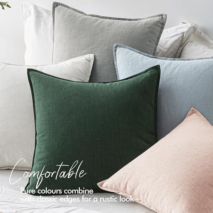 EMEMA Euro Sham Decorative Linen Throw Pillow Covers 22x22 Inch Green | Boho Farmhouse Neutral Couch Throw Pillows for Bed Pack of 2 Accent Pillowcase Modern Sofa Cushion Livingroom Home Decor