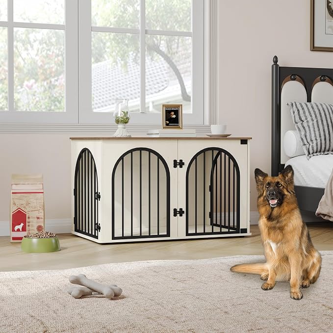 39.4" Wooden Dog Crate Furniture, Indoor Dog Kennel Dogs Cage for Small/Medium/Large Dogs, Heavy Duty Dog Crates Decorative Pet House End Side Table TV Stand, White Brown DFC84114B | Dog Kennel Furniture Wooden Dog Cage Heavy Duty Dog Crate Decorative ...