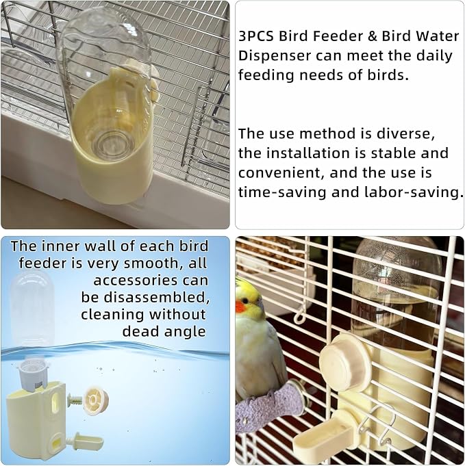Bird Water Dispenser Bird Cage Feeder Accessories for Parakeet(3Pcs)
