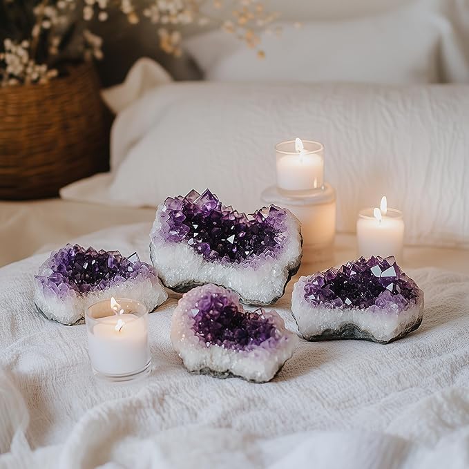 Amethyst Crystal 2PCS (Approx. 0.882lb–1.15 lb, 0.79”–3.15”) Raw Purple Quartz Clusters Healing Crystals and Stones for Reiki Chakra Meditation Geode Decor Agate Tower Set