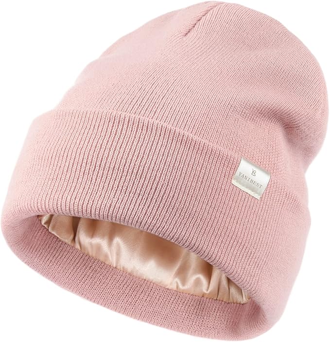 YANIBEST Satin Lined Beanie for Women Reduce Frizz Winter Hats for Women Men Silk Lining Soft Slouchy Warm Cuffed Less Static