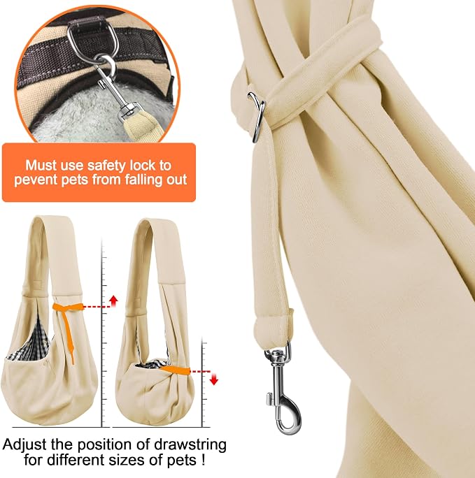 Tomkas Small Dog Cat Sling Carrier Puppy Purse Travel Wrap Soft Crossbody Pet Bag (Cream, M - Classic Pocket & Classic Strap)