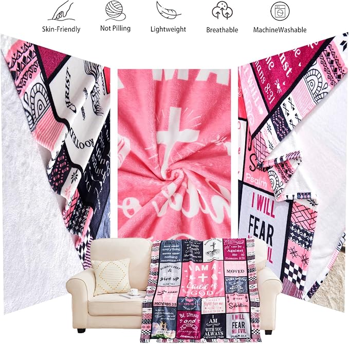 Christian Gifts for Women, Birthday Gift for Women, I Am a Child of God Blanket, Inspirational Gifts for Christians Sister, Friend, Daughter, Mom, Baptism Gifts for Girl Throw Blankets 80''x60'' Pink