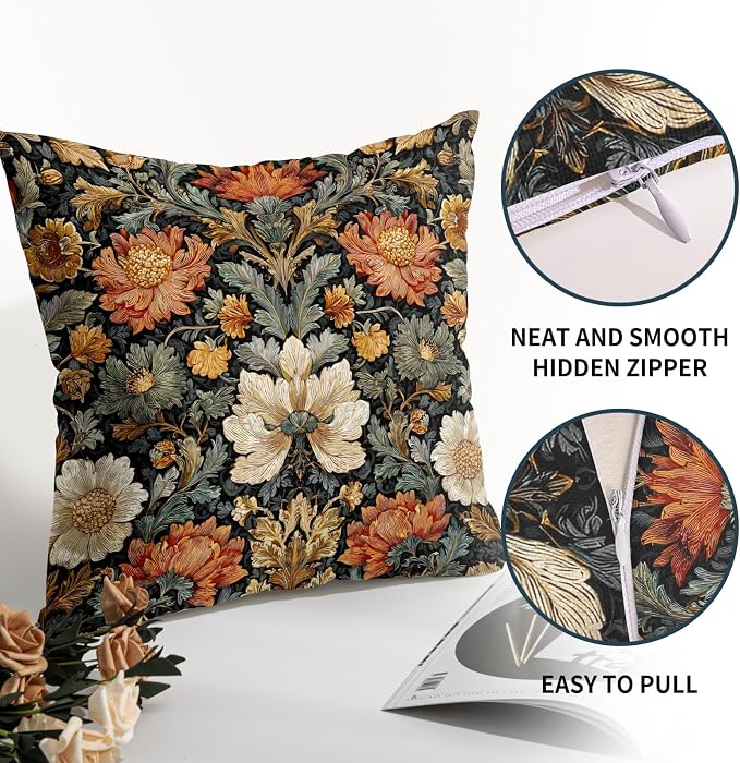 Vintage Floral Boho Pillow Covers 24X24 Inch Set of 2 Bohemian Abstract Botanical Flower Decorative Pillow Cases Spring Summer Cushion Case Farmhouse Home Decor for Sofa Couch
