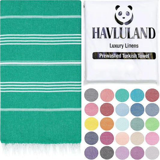 HAVLULAND Turkish Beach Towels Oversized, 40"x72", Absorbent Quick Drying 100% Cotton Sand Free Beach Towels, Turkish Towels for Pool, Sauna, Bath, Travel, Camping, Picnic Blanket - Green