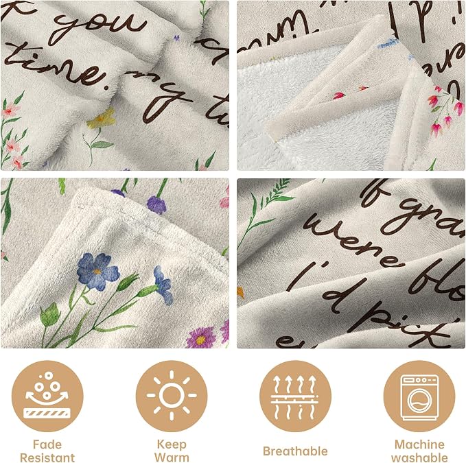 Grandma Gifts, Floral Blanket for Grandma Birthday Gift | Best Gifts for Grandma from Grandkids, Grandmother Gift on Grandparents Day, Christmas, Soft Throw Blankets 60'' x 80''