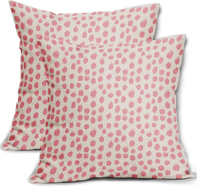 Pink Cream Pillow Covers 22x22 Set of 2 Boho Design Polka Dot Throw Pillows Modern Brush Strokes Print Decorative Outdoor Pillowcase Square Cushion Cover Linen Pillow Case for Home Sofa Couch Bed