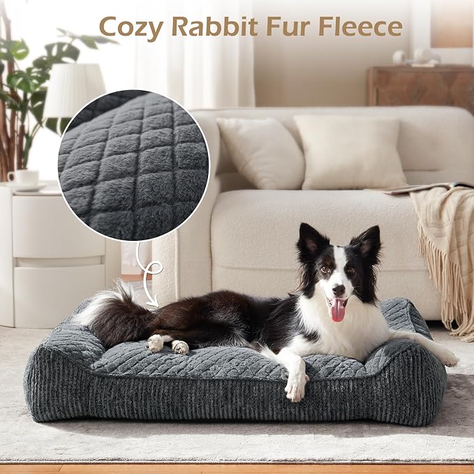 JOEJOY XL Orthopedic Dog Bed for Large Dogs - Extra Thick Foam Pet Bed Sofa with Bolster Sides, Large Sized Dog Couch Bed with Removable Washable Cover, Non-Slip Bottom, Grey (45"x32")