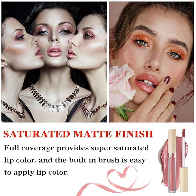6 Colors Matte Nude Lipstick Set Liquid Lipstick Velvet Lip Gloss Lip Stain Long Lasting Waterproof Nude Pink Lipstick Set for Women Lip Makeup (SET-B)