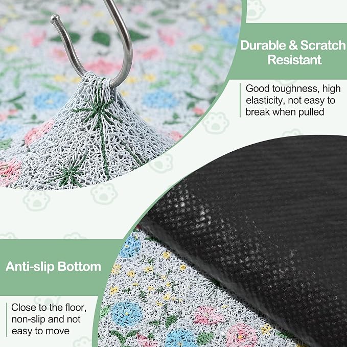 Glittme Cat Litter Mat, 33"x22" Non-Slip Washable Trapping Mat for Cats | Litter Trapping Mat With Thick PVC Coil To Catch Scatter, Soft On Paws And Waterproof Bottom To Protect Floors