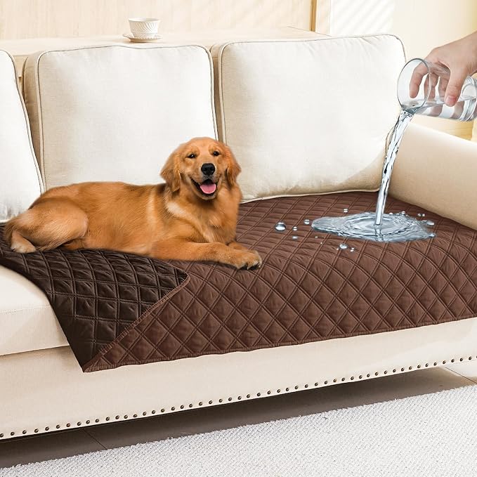 Smiry Waterproof Reversible Pet Couch Covers for Dogs | Pet Friendly, Soft Fabric, Washable Sofa Furniture Protector for Dogs Cat Kids, Checkered (30"x70", Brown/Chocolate)
