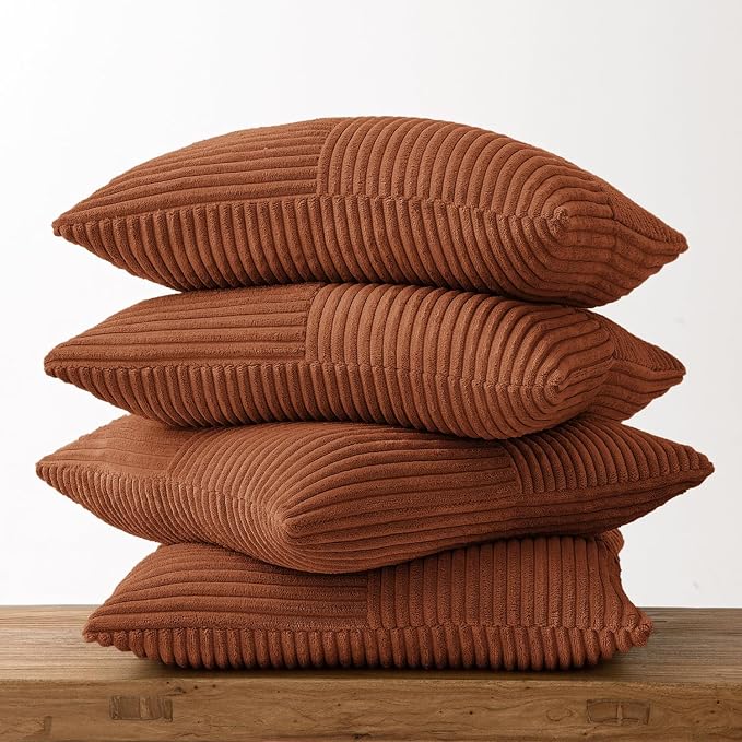 MIULEE Fall Boho Farmhouse Rust Decorative Throw Pillow Covers 20x20 Inch 4 Packs Soft Vintage Pillow Cases Modern Corduroy Patchwork Cushion Covers for Couch Sofa Bed Home Decor, Terracotta