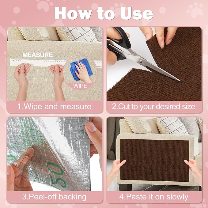 ENONCI 78.7x15.8 Cat Scratch Pad, Furniture Protector for Couch Corners | Trimmable, No-Shedding Cat Scratch Pad with Self-Adhesive Backing for Climbing, Protects Walls, Carpet and Couch