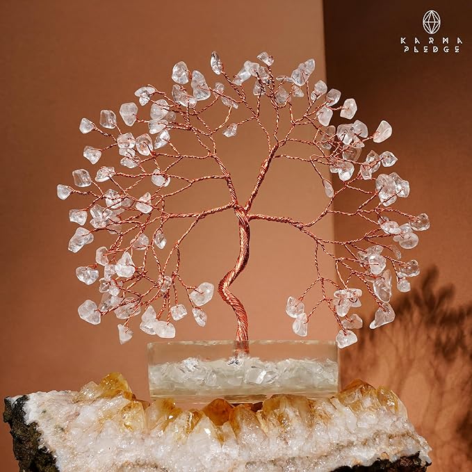 Clear Quartz Crystal Tree of Life Birthday Gifts for Women, Men, Friends, Handmade Chakra Healing Crystals Tree for Home Office Decor, Positivity, Good Luck, Money, Unique Gifts for Her Mom, Dad