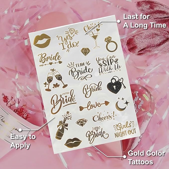 Bride's Babes Bachelorette Temporary Tattoos, Bride Tribe Cheers Gold Metallic Tattoos for Bachelorette Party Bridesmaid Favors Decorations(Cheers)
