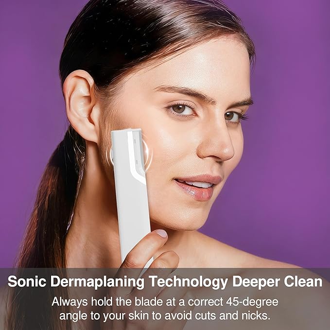 Dermaplane Razor for Women Face, Sonic Smooth Dermaplane for Women Face with 13 Refill Dermablades and LED Light, 3 Speeds, Facial Exfoliation & Peach Fuzz Removal, Rechargeable Dermaplaning Tool, M