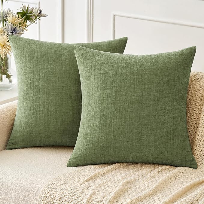 MIULEE Soft Chenille Throw Pillow Covers Sage Green 16x16 Inch Pack of 2 | Modern Home Decor, Classic Decorative Pillows, Solid Dyed Cases, Boho Couch Cushion Covers for Sofa Bed Living Room