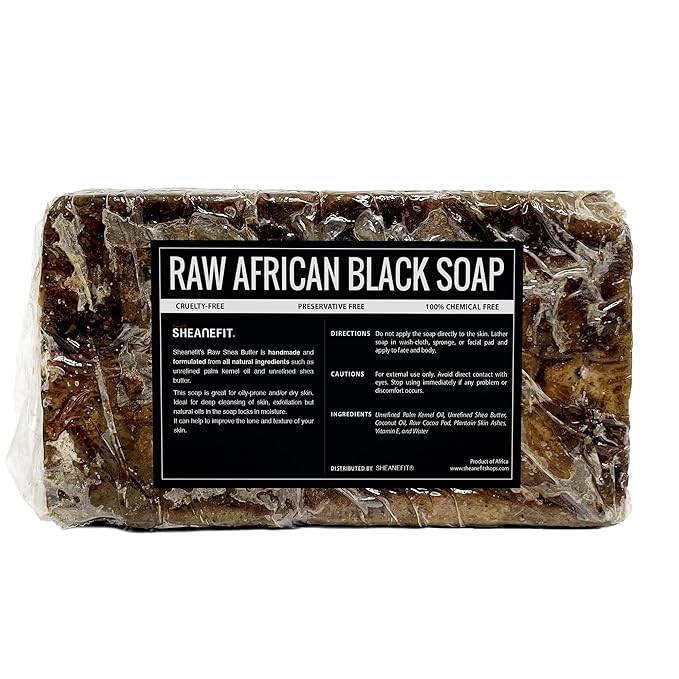 Sheanefit Raw African Black Soap Bar - For All Skin Types - Face, Body, Hair Soap Bulk Bars (15 Ounce (Pack of 1)