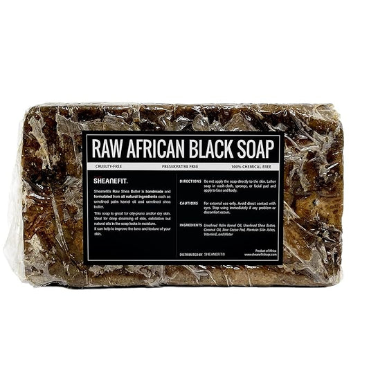 Sheanefit Raw African Black Soap Bar - For All Skin Types - Face, Body, Hair Soap Bulk Bars (15 Ounce (Pack of 1)