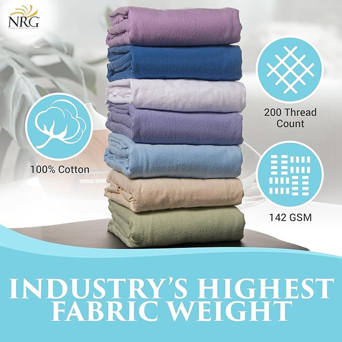 Deluxe Flannel Flat Massage Table Sheets by NRG - 100% Cotton Flannel Massage Linens - 160 GSM, 200 Thread Count - Soft Double Brushed Cotton - Oversized for Better Coverage - 63" x 100" -Color Merlot