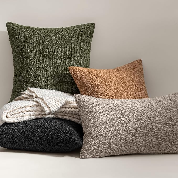 MIULEE 24x24 Decorative Euro Sham Boucle Couch Pillow Covers Black | Set of 2 Textured Neutral Throw Pillow Covers, Accent Solid Pillowcases, Sofa Living Room Home Decor