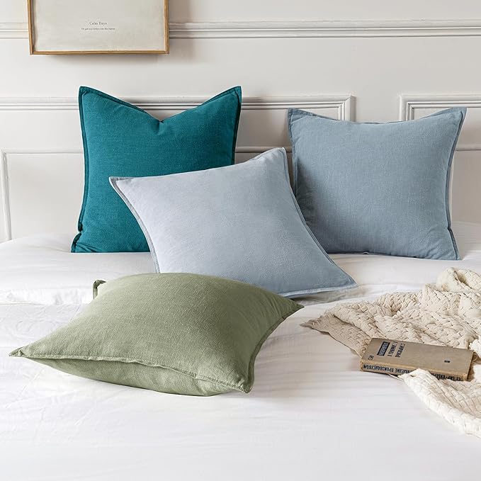 MIULEE Decorative Linen Euro Sham Pillow Covers 26x26 Sage Green | Boho Farmhouse Neutral Couch Throw Pillows for Bed, Pack of 2 Accent Modern Pillowcases, Sofa Livingroom Home Decor